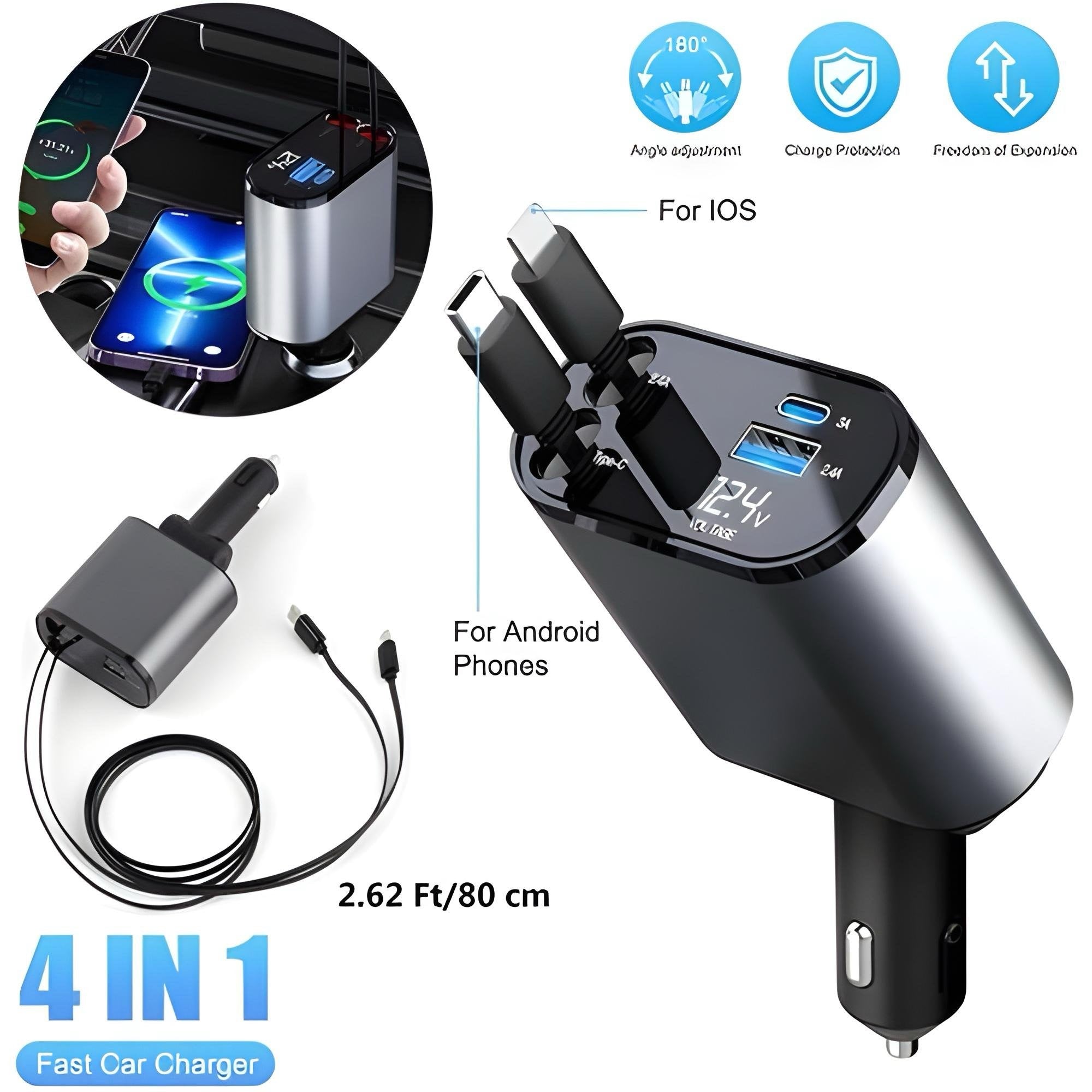 1شاحن السيارة القابل للسحب 4 في